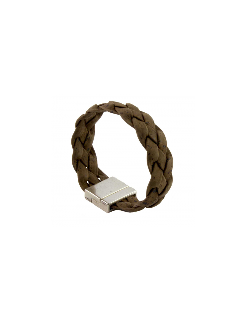 Bracelet large tressé brun plat