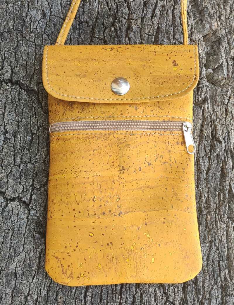 Pochette liège téléphone jaune