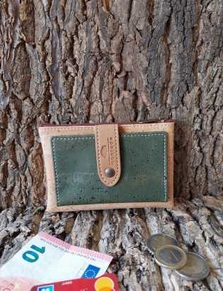 Porte monnaie et carte liège Baixa vert bb