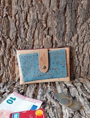 Porte monnaie et carte liège Baixa turquoise bb