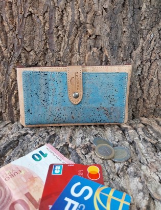 Porte monnaie et carte liège Baixa naturel & turquoise