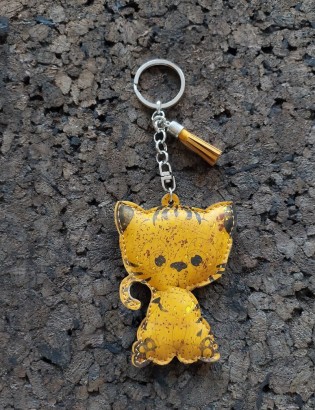 Porte-clés liège chat jaune