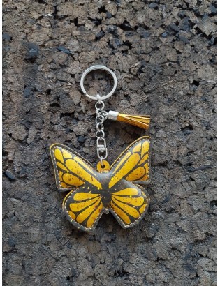 Porte-clés liège papillon jaune