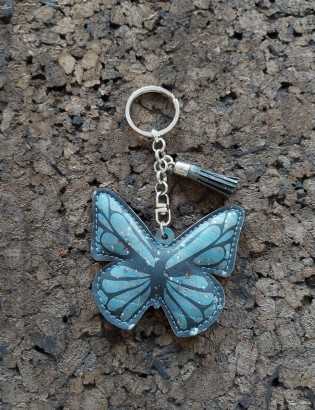 Porte-clés  liège papillon turquoise