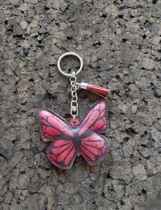 Porte-clés  liège papillon bordeaux