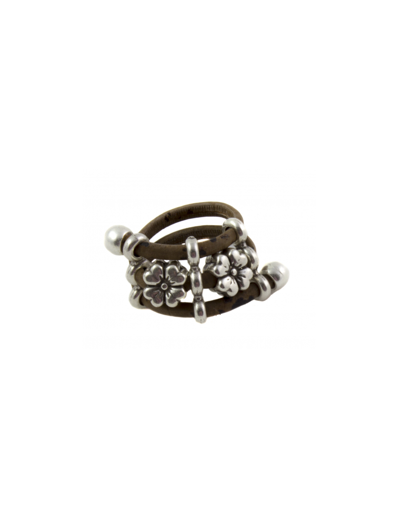 Bague grande fleur brun